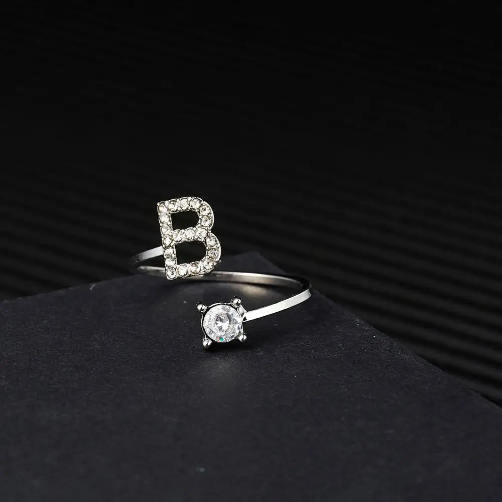 A-Z, 26 букв, крошечные кольца, регулируемое кольцо, имя алфавита, вечерние ювелирные изделия, стразы, английские буквы, кольца на палец - Цвет основного камня: B