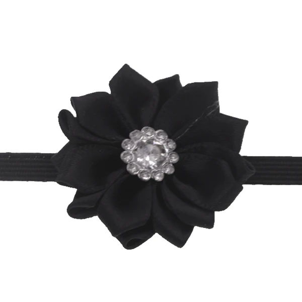 Детская повязка на голову, лента, цветок, стразы, повязка на голову для новорожденных, эластичные цветочные повязки на голову, милые аксессуары для волос для маленьких девочек - Цвет: Черный