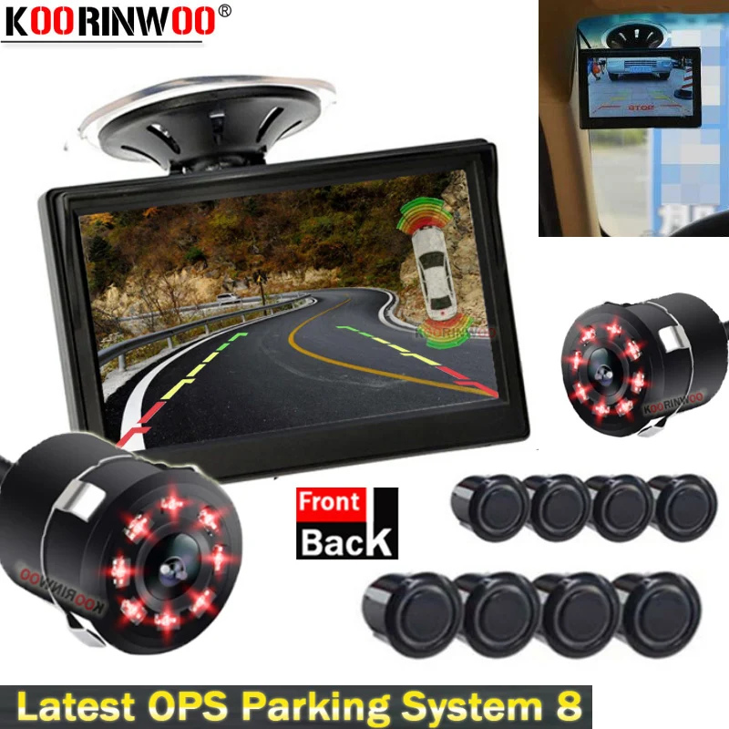 

Koorinwoo Car Panoramic 8 Sensor Parking Parktronic System Park Sensors Reverse Camera Alert Accessory Car Detector With Monitor