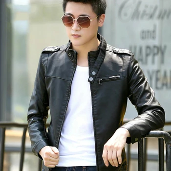 

Mens Faux Leather Oversize Spring Jackets PU Leather Black Moto Jacket Men Long Sleeve Stand Collar Casual Male Coat Xxxl 4xl