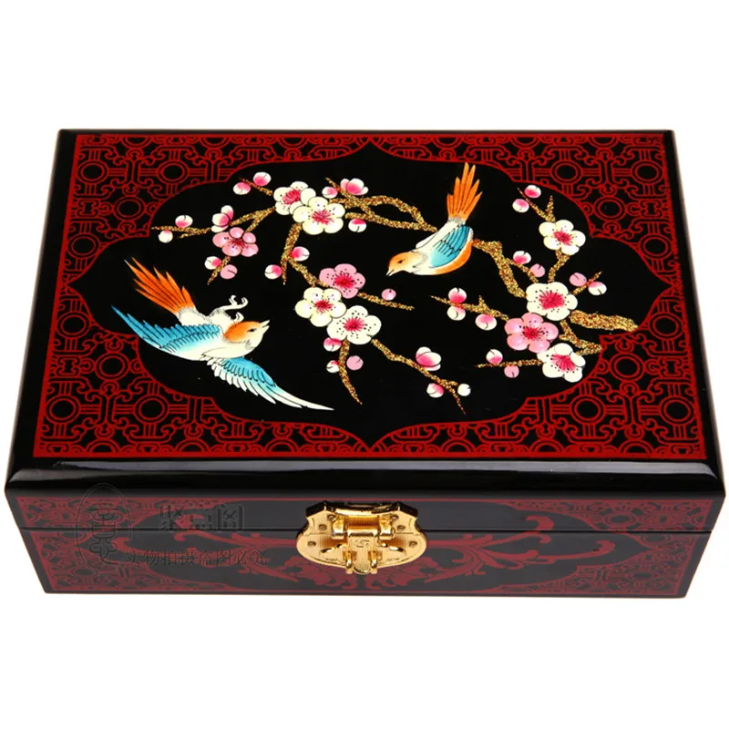 

2 layer Hand pushed Lacquerware Chinese Wooden Boxes Decorative Jewelry Storage Boxes Home Decor Watch Makeup Case Wedding Gift