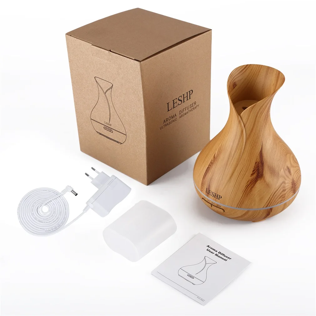 

LESHP Vase Air Purifier Electric Oil Burner Aroma Diffuser Ultra-quiet Auto-off Humidifier Aromatherapy Light Wood Grain