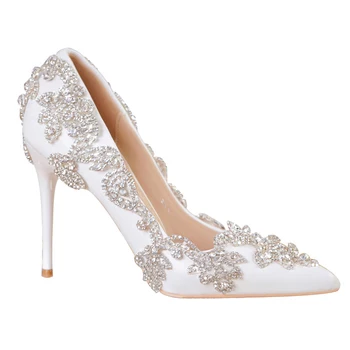 

white pointed Glass slipper Wedding shoe Niang marriage Wedding dress Toast shoes birthday gift diamond princess Women's shoes