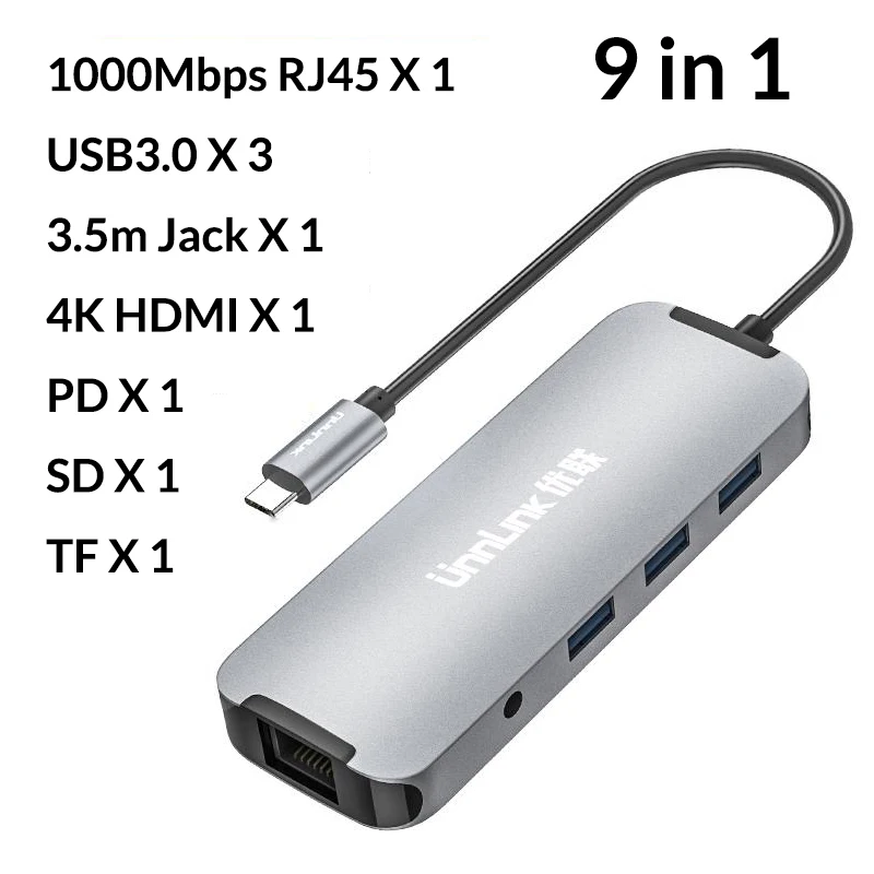 Unnlink usb-хаб USB C к HDMI USB3.0 SD TF кард-ридер Thunderbolt 3 док-адаптер для MacBook pro S8 S9 S10 Dex P20 P30 mate 20 - Цвет: 9 in 1