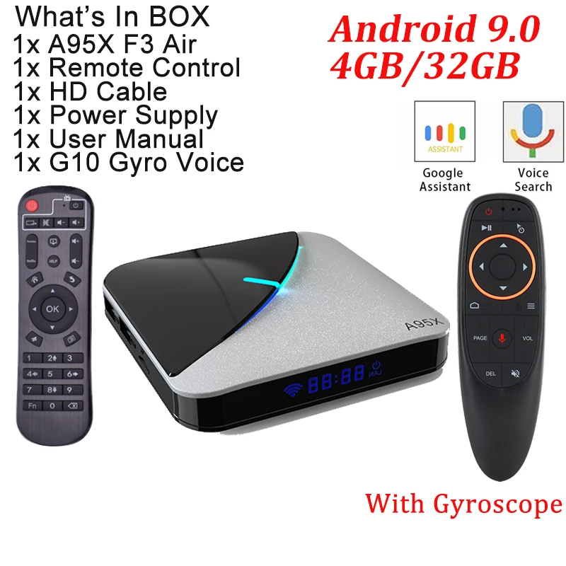 4G 32G With G10 A95X F3 Air RGB светильник Smart tv Box Android 9,0 Amlogic S905X3 4 Гб 64 Гб Wifi 4K 60 кадров в секунду медиаплеер 2 Гб 16 Гб телеприставка - Цвет: 4G 32G With G10