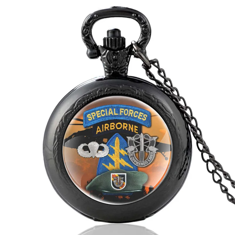 

Special Forces Airborne Design Vintage Quartz Pocket Watch Men Women Glass Dome High Quality Pendant Necklace Hours Clock Gifts