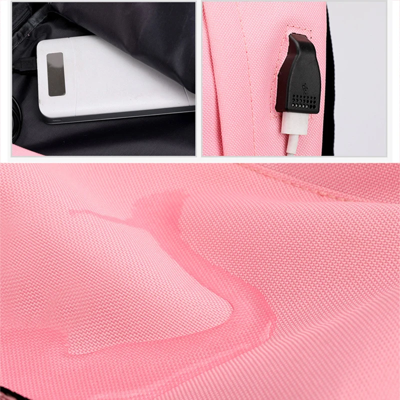 Ceny Nowy USB ładowania Luminous Chain Nylon kobiet torba na książki plecak tornister tornister plecak podróżny kobiety dla nastoletnich nastolatków dziewczyna