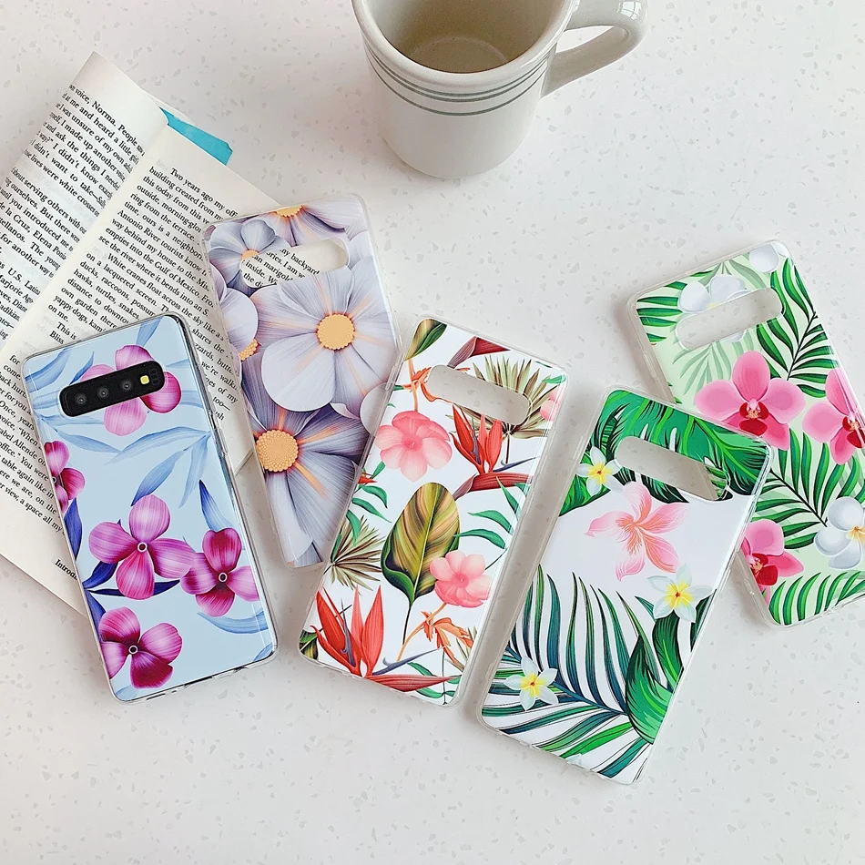 Colorful Flowers Phone Case For Samsung S8 S9 S10 Plus Back Cover Note9 Note 10 Pro Soft TPU floral Fundas Capa |