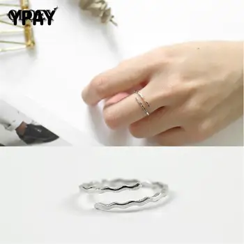 

YPAY Authentic 925 Sterling Silver Finger Ring 2020 Fine Jewelry Simple Water Ripple Open Rings for Women Girls Gift YMR277