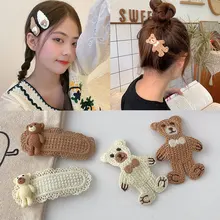 

Korean Style Headdress Handmade Barrettes Autumn Hair Accessories Cartoon Knitted Hairpins Women Girls Cute Bear Top Clip