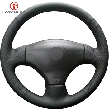 

LQTENLEO Black Artificial Leather Hand-stitched Car Steering Wheel Cover For Peugeot 206 2002-2006
