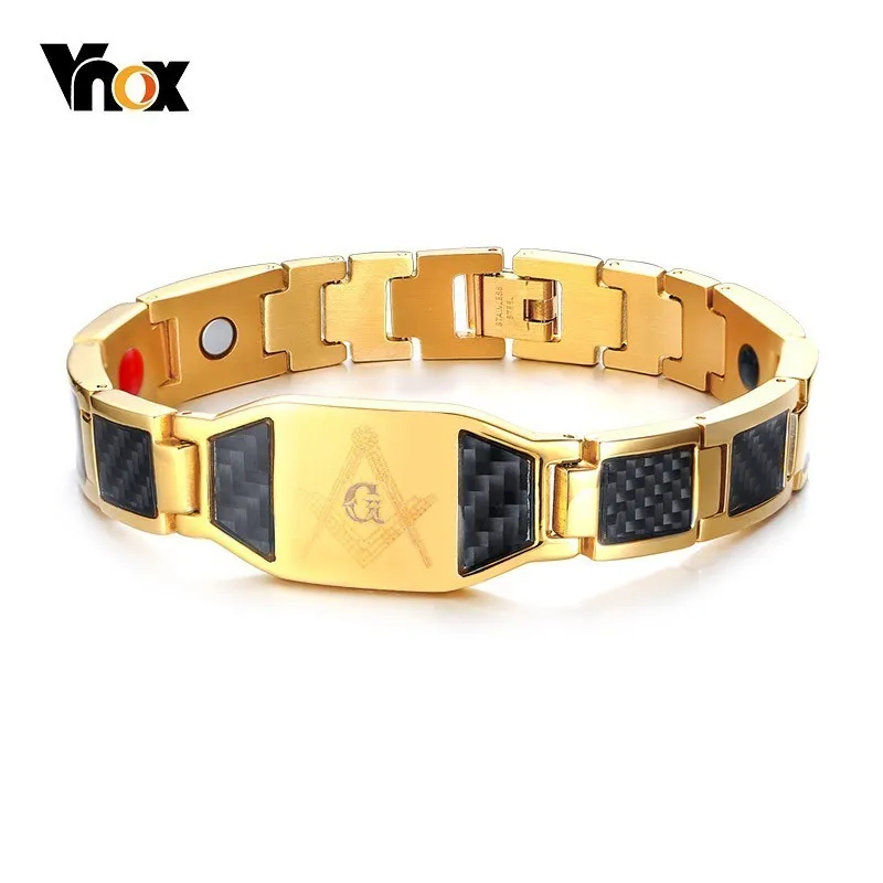 

Vnox Punk Free Mason Bio Energy Bracelets for Men Unique Carbon Fiber Magnetic Healthy pulseira masculina 8.26"