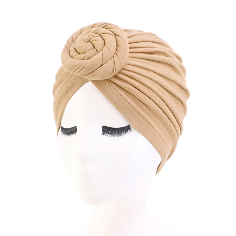 New Women cotton top knotted turban hat bonnet Hijab chemo cap headbands Female Muslim Hat Head Cover Night Cap Hair Accessories - 6
