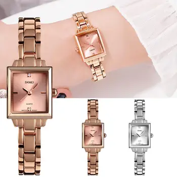 

Fashion Women Rectangle Dial Iron Wristband Diamond Inlaid Wrist Quartz Watch