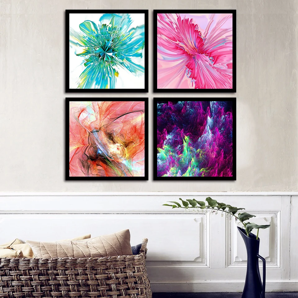 

Modern Abstract Colorful Red Flowers flaming flame Canvas Painting Wall Art for living room Nordic Print Scandinavian Decor