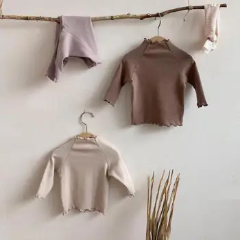 

Baby Boys Girls Pure Cotton Long Sleeve T Shirts Tops Autumn Solid Color Casual Kids Shirts 0-24M