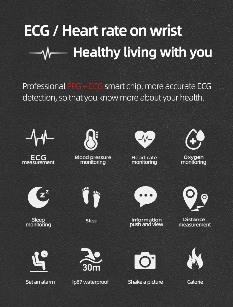  Smart Watch Fitness Tracker Men Women Wearable Devices Smart Band Heart Rate Monitor ECG Detection  - 4000479094639