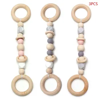 

Wooden Newborn Baby Beads Teether Nordic Kids Play Gym Wood Bead Hanging Pendant