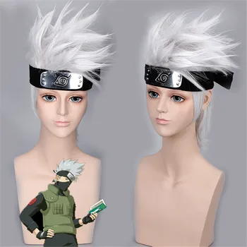 

NARUTO Wigs Hatake Kakashi Cosplay Halloween Party Stage Play Silver White Short Hair Head Costume Cosplay