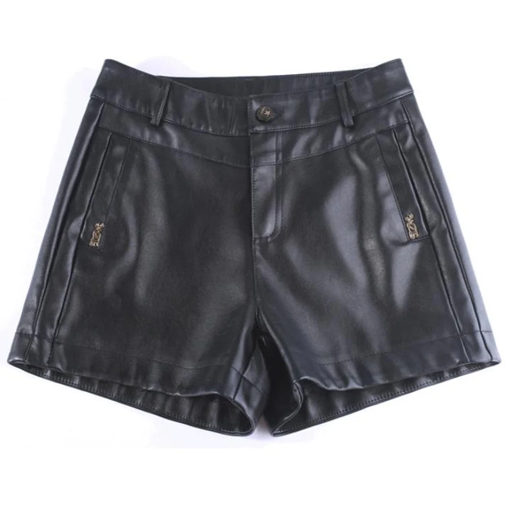 Black Shorts Женские шорты из искусственной кожи на осень и зиму, женские модные шорты из полиуретана с высокой талией, уличная тонкая повседневная короткая шорты черного цвета - Цвет: Black Shorts