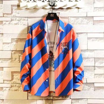 

High Quality Janpan Style 2019 Spring Long Sleeve Striped Shirt Men Casual Plus Asian Size M-5XL Clothes