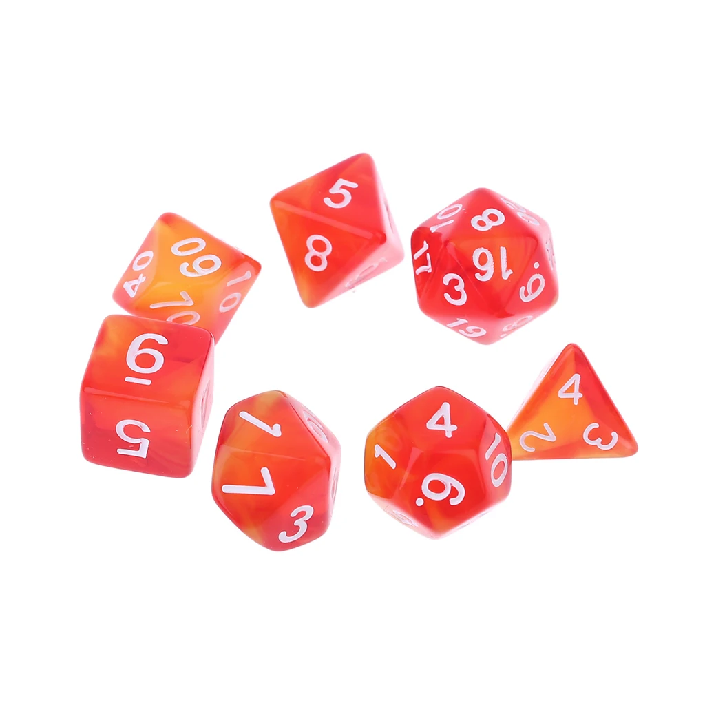 7 шт. прозрачные двухсторонние игральные кости D4 D6 D8 D10 D12 D20 подземелья и дракон D& D RPG поли настольная игра набор - Цвет: Красный