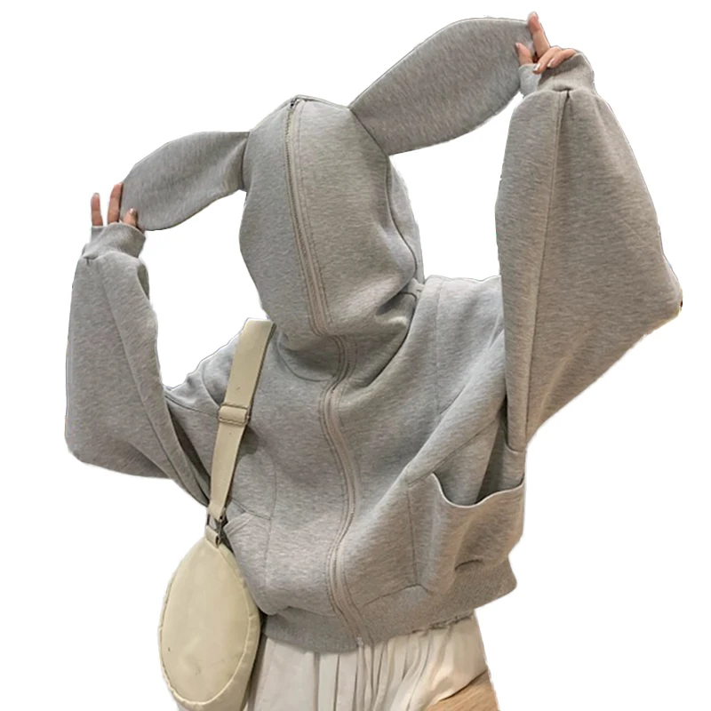 

Корейский стиль кавайные свитшоты с кроличьими ушками одежда для женщин повседневные свободные толстовки Harajuku женские винтажные Топы