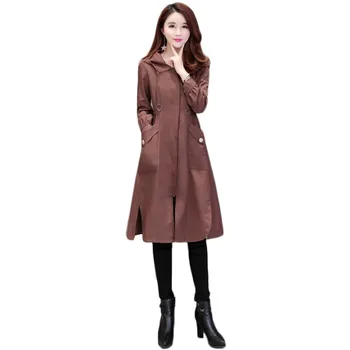 

Trench coat women coffee red 8 colors M-3XL plus size hooded windbreaker 2020 spring autumn new Korean slim long thin coat LR849