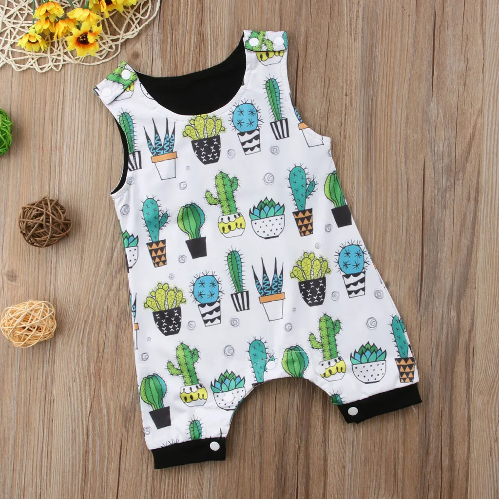

2019 Newborn Infant Toddler Baby Boy Girl Floral Sleeveless Romper Jumpsuit Clothes Cactus Outfit Summer Sunsuit Dropshipping