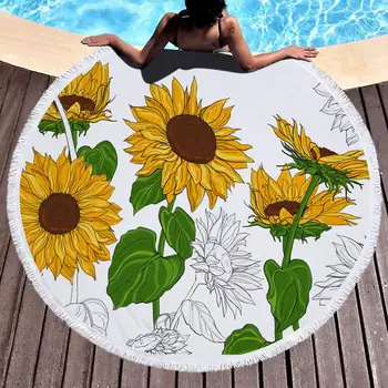 

Round Sunflower Tassels Quick Dry Outdoor Garden Swimming Pool Summer Beach Carpet Yoga Mat Towel