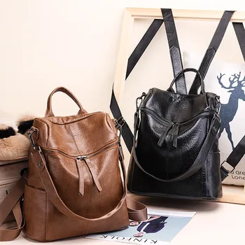 

Summer Fashion Women Backpacks Light Lady Large Capacity School Bag Soft Leather Multifunction Women Backpacks Shoulder Bags