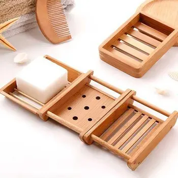 

1 Pcs Portable Creative Bamboo Drain Soap Dish Handmade Simple Geometric Soap Box Tray Bathroom Accessories Home Supplies