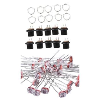

10X DC Power Jack Socket Female Panel Mount Charging Connector Black & 30 Pieces Photoresistor Photo Light 5 mm GM5539