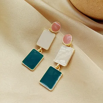 

Silver-Plated Pin Korean Color Rectangular Elegant Long 2020 Trendy Cool Simple Contrasting Ear Stud