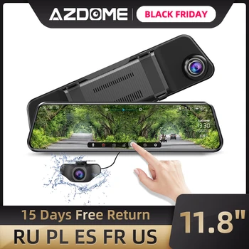 

AZDOME PG17 12" Car DVR 1296P Dual Lens Night Vision ADAS Dashcam Stream Media Mirror Recorder 24H Monitor 1080P RearView Cam