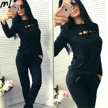 

Fashion Casual 2Pcs O-neck Knit Suit Casual Large Size Solid Color Sports Tops Pants Tracksuit Sweatshirt Sweat Jogging Suit