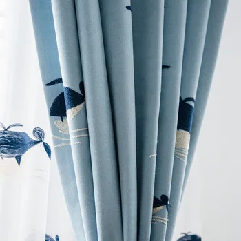 

whale Children's Curtains Shading Boys and Girls Bedroom Cartoon Embroidered Curtains
