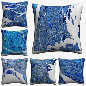 

City Map Blueprint Minimalist Style Decorative Cotton Linen Cushion Cover 45x45cm For Sofa Chair Pillowcase Home Decor Almofada