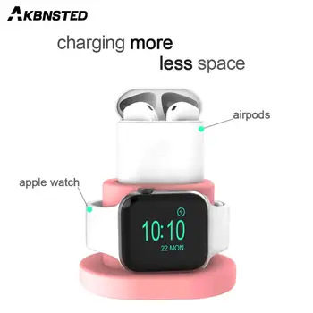 

AKBNSTED For Apple Watch Charging Base For Apple Airpods Charger Stand Holder 2 In 1 Soft Silicone Portable Small Charging Dock