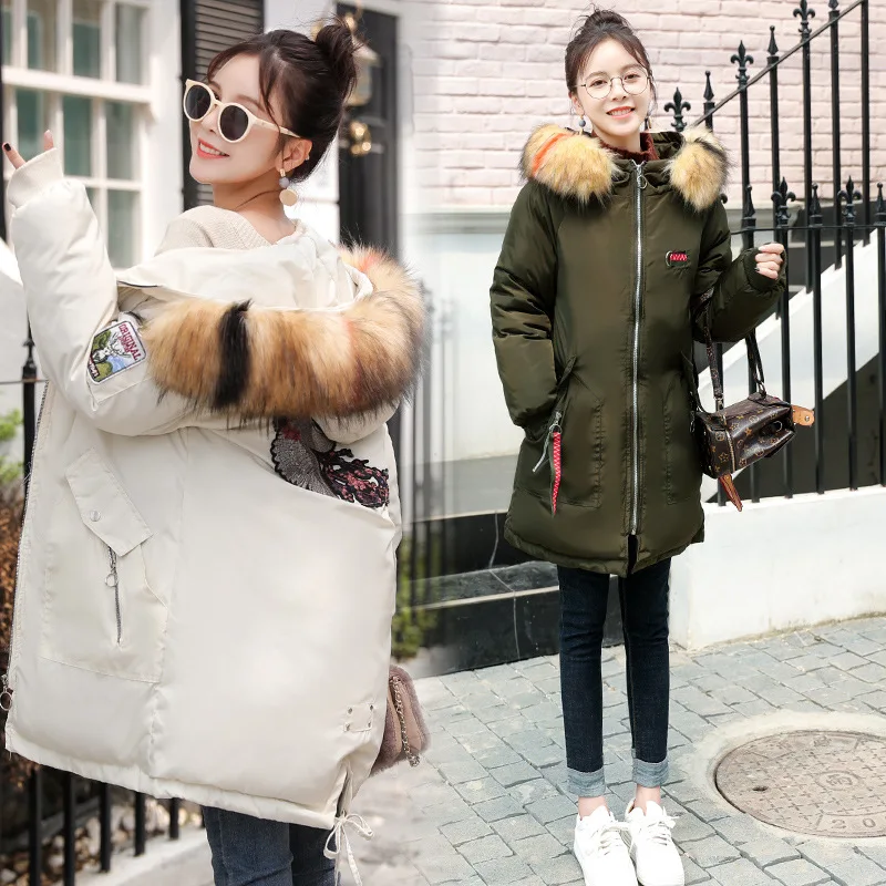 

Cotton-padded Clothes Women's Mid-length 2019 Autumn And Winter New Style Large Fur Collar Korean-style Loose And Plus-sized ove