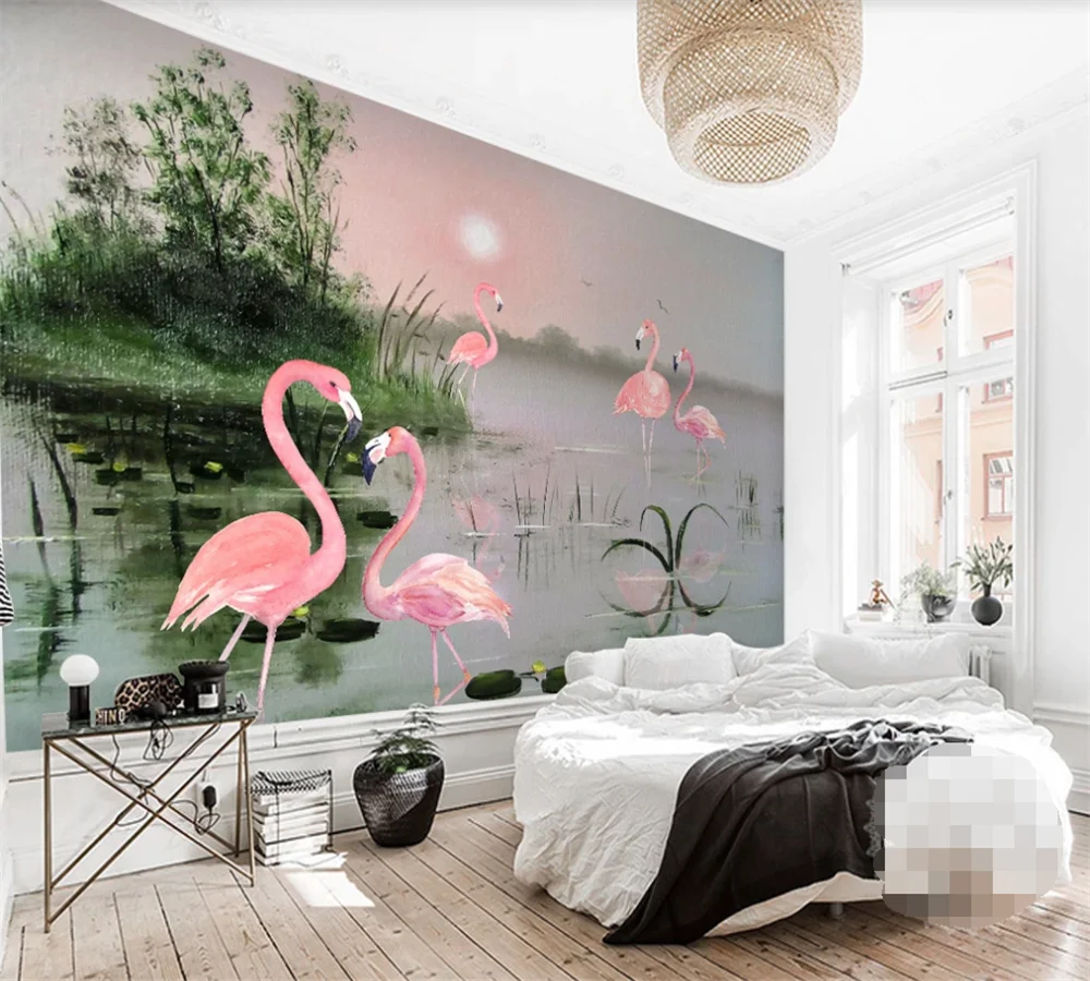 Custom 3D wallpaper mural modern simple small fresh lotus pond plant flamingo TV background wall plants for the people a modern guide to plant medicine