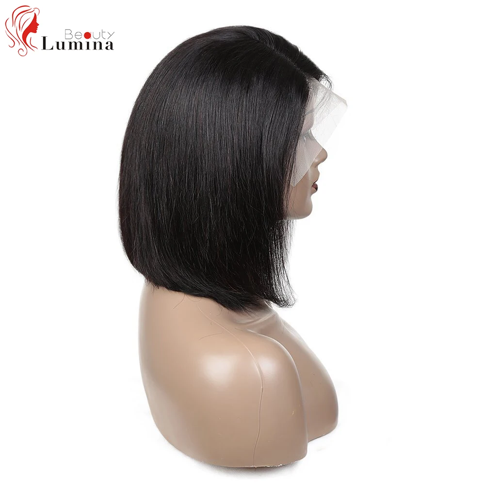 Perucas de Cabelo Fechamento do Laço Parte do Laço Peruca de Cabelo Bob em Linha Reta Humano Peruca Curto Perucas l Cor Natural 100% Remy Cabelo Bob 24 Apliques com cabelo humano