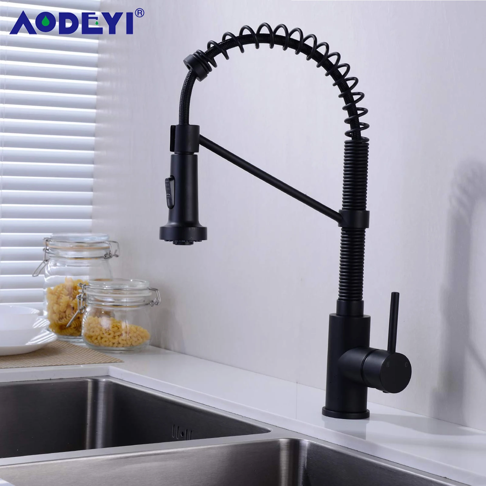 Brass Kitchen Sink Faucet Brushed Gold Pull Down Kitchen Faucets Single Handle Mixer Tap 360 Rotation Torneira Cozinha Mix Taps plate rack wall