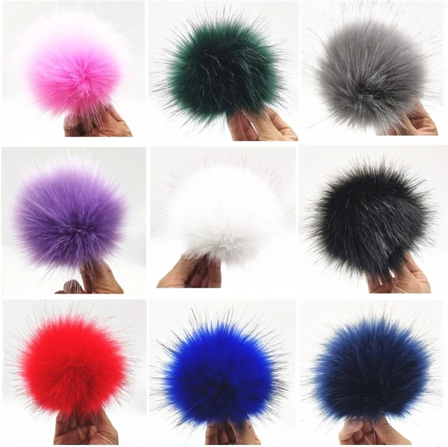 12cm colorful pompoms with snaps New winter artificial fur poms for knitted  beanies cap hats shoes