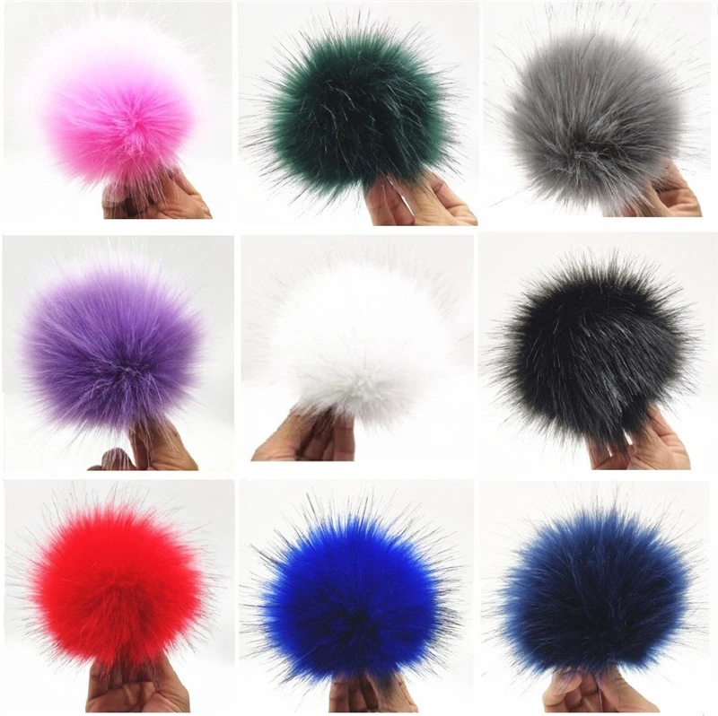 12cm colorful pompoms with snaps New winter artificial fur poms for knitted beanies cap hats shoes men's skullies & beanies