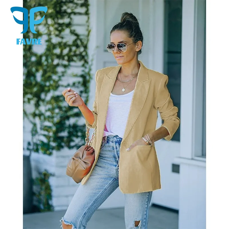 

FAVRE Women Candy Color Blazer Coat Solid Elegant Fashion Office Lady Blazers Jacket Slim Long Sleeve Professional Outwear