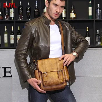 

Leather Men's Bag Shoulder Bag Retro Casual Diagonal Bags Briefcase Tide Business Casual Vertical Section First Layer Leather