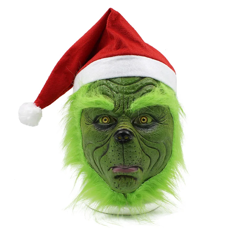 Рождественские забавные латексные маски Grinch на всю голову, карнавальный костюм на Хэллоуин, Вечерние Маски для взрослых, карнавальные маски для лица - Цвет: A
