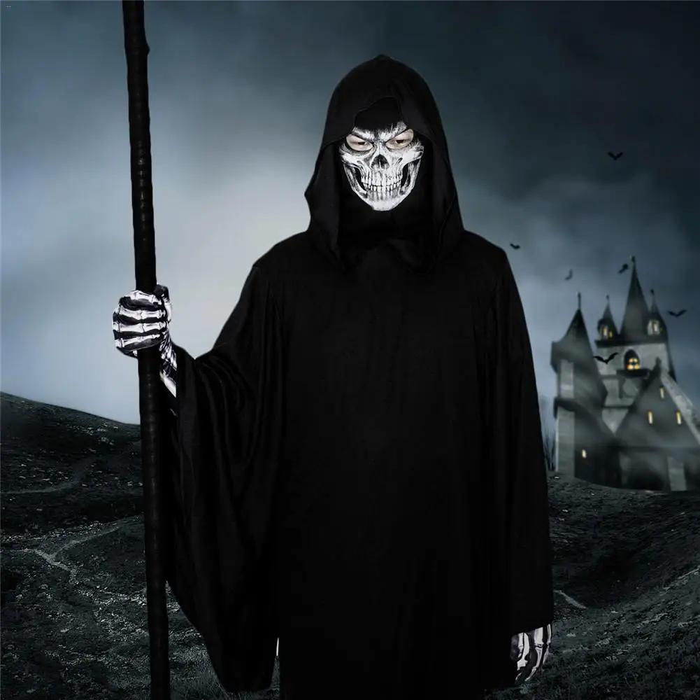 Halloween Full Face Mask Black Horror Skeleton Headgear Scary Horror Party Decor Dress Cosplay Costume Halloween Party Mask