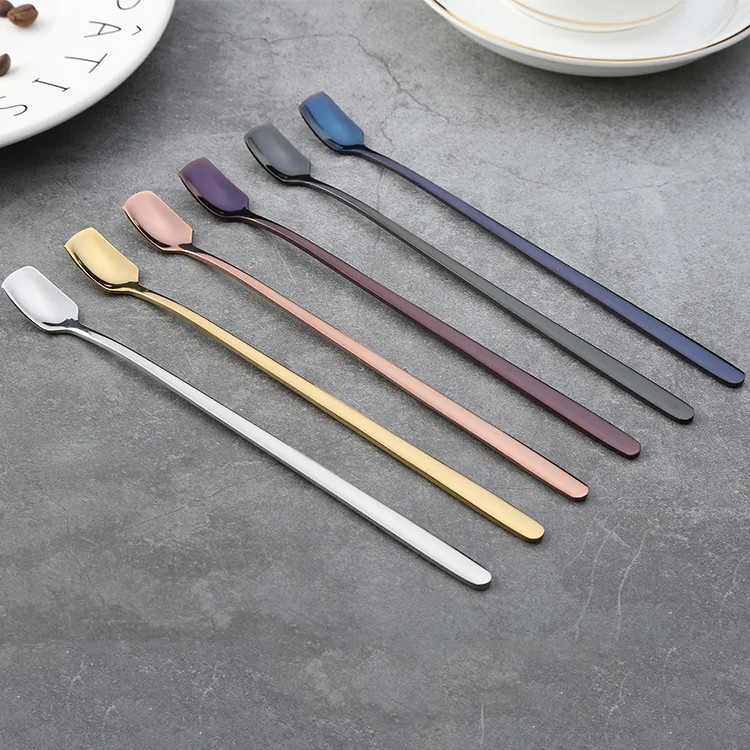

1PC 304 stainless steel square head scoop long handle coffee stirring scoop creative ice scoop Korean style gift rose gold spoon